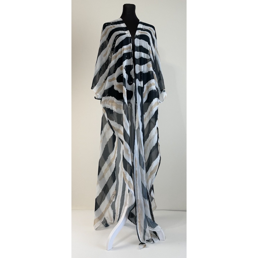 $265 Ramona LaRue By Arianne Erte Zebra Chiffon Kaftan OS Maxi Cover Up Miami - Picture 1 of 11